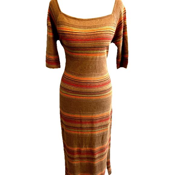 VTG 90s Ralph Lauren Western Knit Dress Multi Stripe Boho Tribal Earthy Square M - Picture 1 of 12